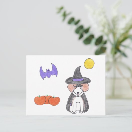 Beagle Hexenkarte Postkarte (Stehend Vorderseite)