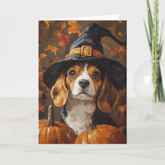 Beagle Hexenmeister Halloween Feiertagskarte (Vorderseite)