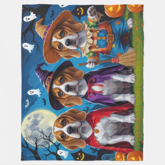 Beagle Hogs Pumpkin Halloween Funny Fleecedecke (Vorderseite)