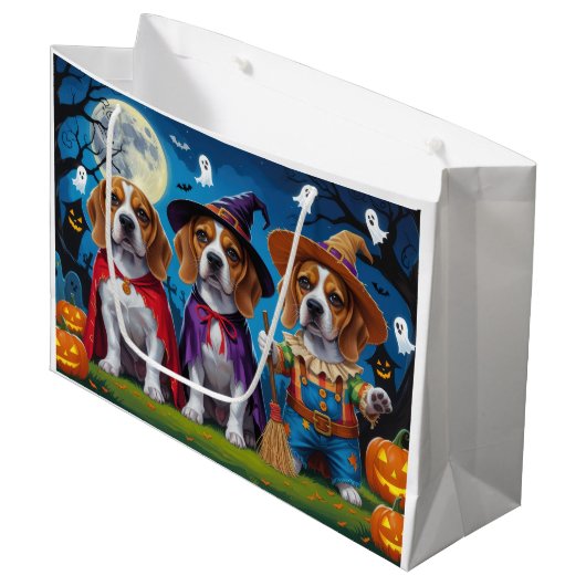 Beagle Hogs Pumpkin Halloween Funny Große Geschenktüte (Vorderseite Schrägansicht)