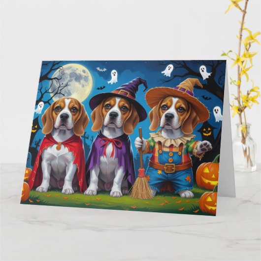 Beagle Hogs Pumpkin Halloween Funny Karte (Gelbe Blume)