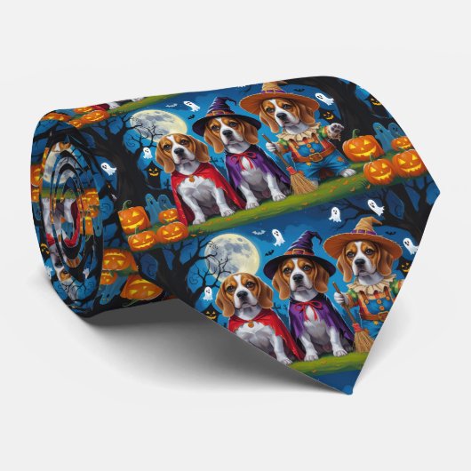 Beagle Hogs Pumpkin Halloween Funny Krawatte (Gerollt)
