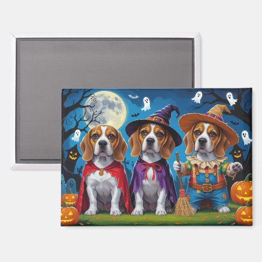 Beagle Hogs Pumpkin Halloween Funny Magnet (Vorderseite/Rückseite)