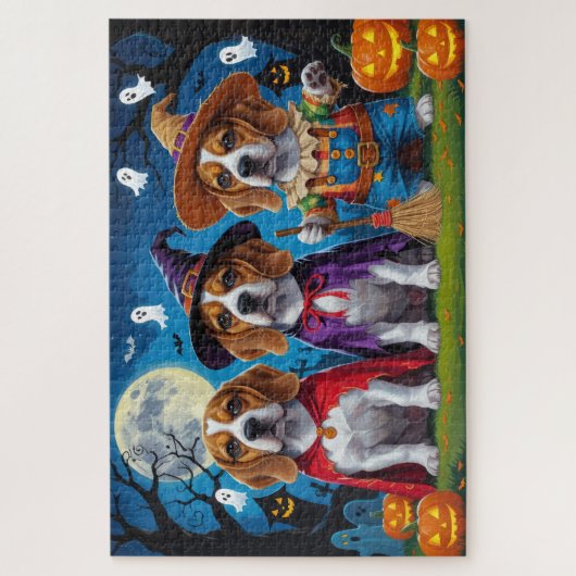 Beagle Hogs Pumpkin Halloween Funny Puzzle (Vertikal)