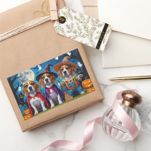 Beagle Hogs Pumpkin Halloween Funny Rechteckiger Aufkleber (Schenken)