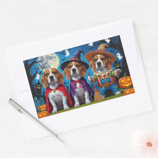 Beagle Hogs Pumpkin Halloween Funny Rechteckiger Aufkleber (Umschlag)