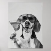 Beagle Holding A Cocktail Wall Art, Black and Whit Poster (Vorne)