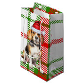 Beagle Holiday Hund und Karierte Weihnachten Kleine Geschenktüte (Vorderseite Schrägansicht)