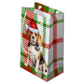 Beagle Holiday Hund und Karierte Weihnachten Kleine Geschenktüte (Rückseite Schrägansicht)