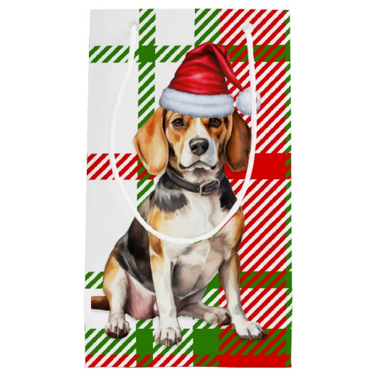 Beagle Holiday Hund und Karierte Weihnachten Kleine Geschenktüte (Vorderseite)