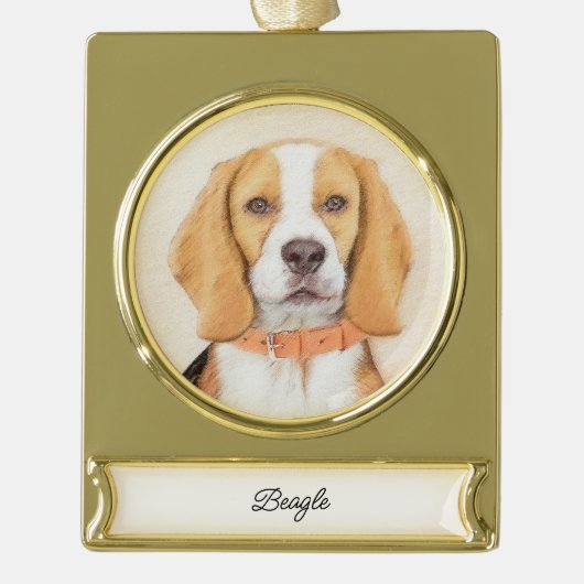 Beagle Hound Dog Malerei Original Tierart Banner-Ornament Gold (Vorderseite)