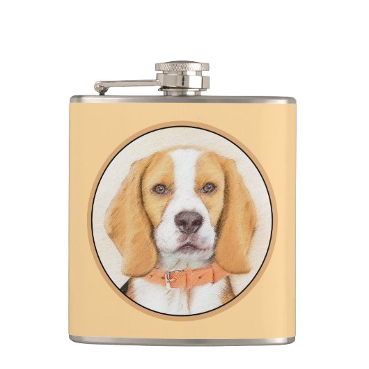 Beagle Hound Dog Malerei Original Tierart Flachmann (Vorderseite)
