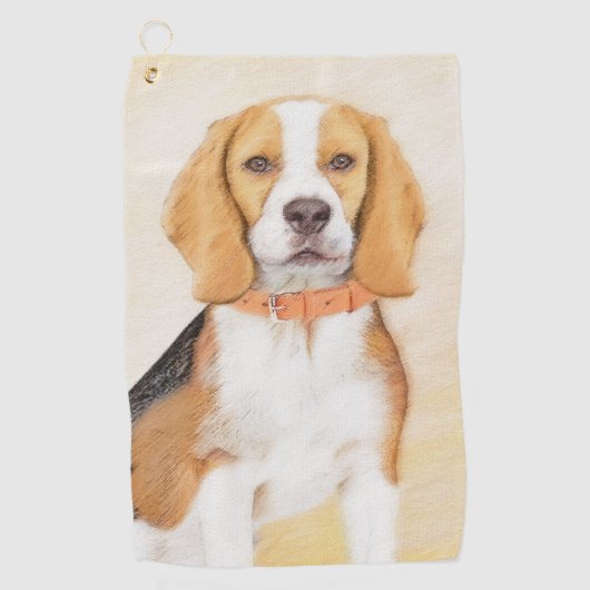 Beagle Hound Dog Malerei Original Tierart Golfhandtuch (Vorderseite)