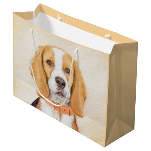 Beagle Hound Dog Malerei Original Tierart Große Geschenktüte (Vorderseite Schrägansicht)
