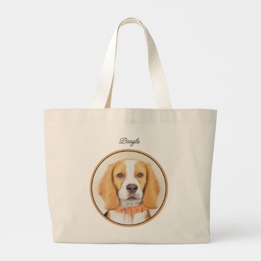 Beagle Hound Dog Malerei Original Tierart Jumbo Stoffbeutel (Rückseite)