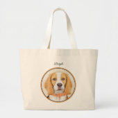 Beagle Hound Dog Malerei Original Tierart Jumbo Stoffbeutel (Vorne)