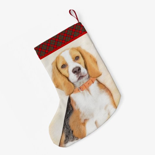 Beagle Hound Dog Malerei Original Tierart Kleiner Weihnachtsstrumpf (Rückseite (Hängend))