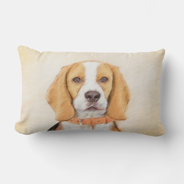 Beagle Hound Dog Malerei Original Tierart Lendenkissen (Vorderseite)