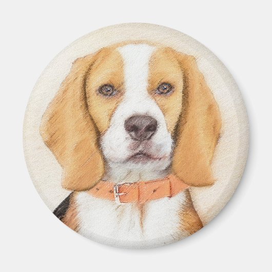 Beagle Hound Dog Malerei Original Tierart Magnet (Vorne)