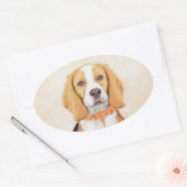 Beagle Hound Dog Malerei Original Tierart Ovaler Aufkleber (Umschlag)