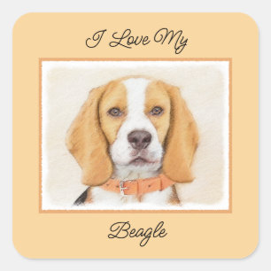 Beagle Hound Dog Malerei Original Tierart Quadratischer Aufkleber