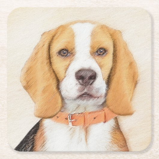 Beagle Hound Dog Malerei Original Tierart Rechteckiger Pappuntersetzer (Vorderseite)