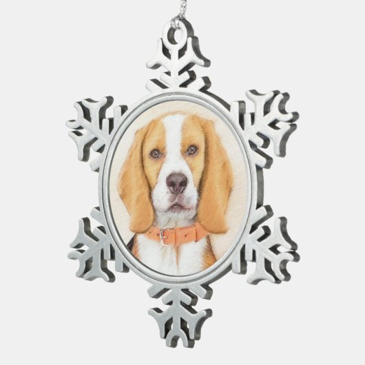 Beagle Hound Dog Malerei Original Tierart Schneeflocken Zinn-Ornament (Rechts)