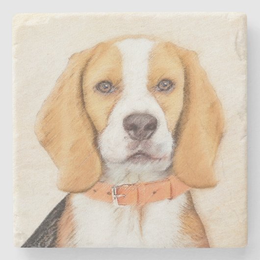 Beagle Hound Dog Malerei Original Tierart Steinuntersetzer (Vorderseite)