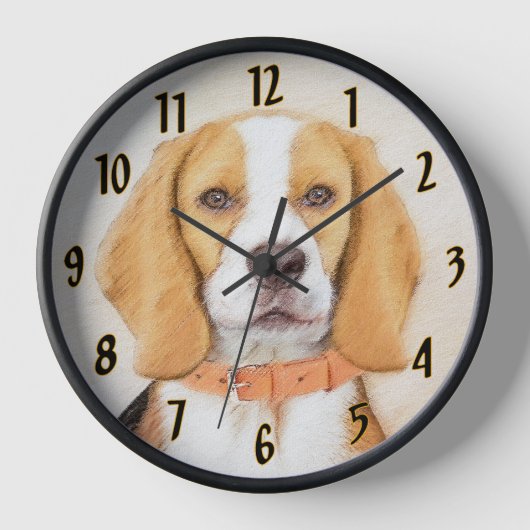 Beagle Hound Dog Malerei Original Tierart Uhr (Vorderseite)