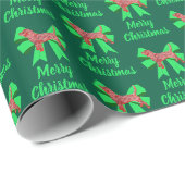 Beagle Hound Frohe Weihnachtshund & Bow Green Geschenkpapier (Rolleneckpunkt)
