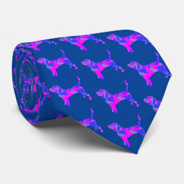 Beagle Hound Hund Pink & Blue Silhouette Blau Krawatte