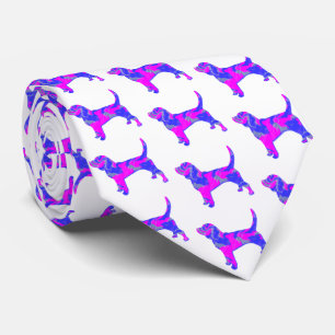 Beagle Hound Hund Pink & Blue Silhouette Weiß Krawatte