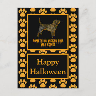 Beagle Hound Hund Silhouette Halloween Orange Postkarte