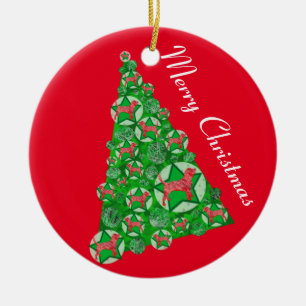 Beagle Hound Hund Silhouette Weihnachtsbaum Rot Keramik Ornament