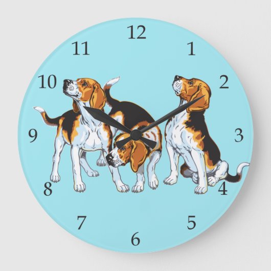 Beagle Hounds Große Wanduhr (Vorderseite)