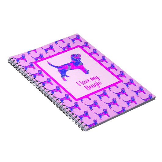 Beagle Hounds Hund Lover Pink & Blue Silhouette Notizblock (Rechte Seite)