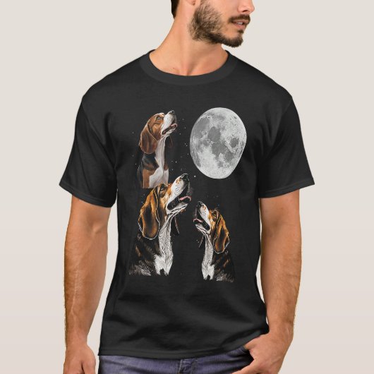 Beagle Howling auf dem Mond Niedlicher Beagle T-Shirt (Vorderseite)