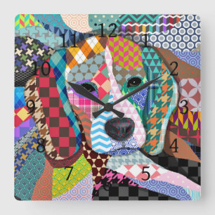 Beagle Hund 161 Uhr, Square Wall Clock Quadratische Wanduhr