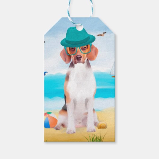 Beagle-Hund am Strand Geschenkanhänger (Vorderseite)