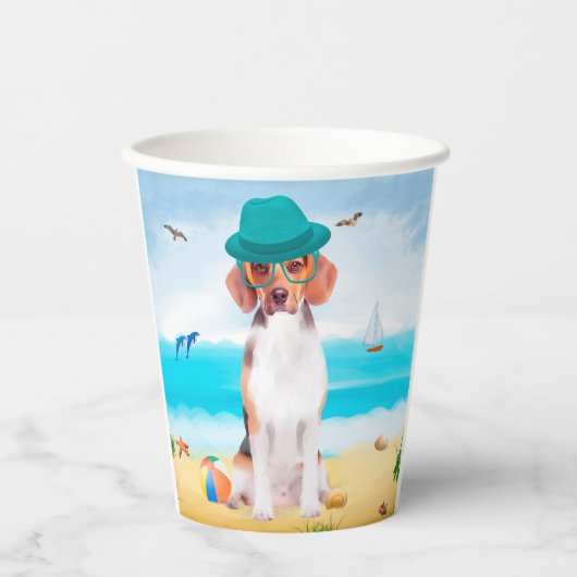 Beagle-Hund am Strand Pappbecher (Vorderseite)