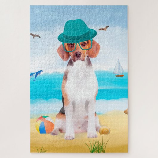 Beagle-Hund am Strand Puzzle (Vertikal)