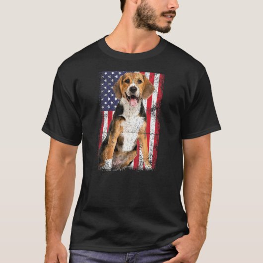 Beagle Hund American Flag Vintag T-Shirt (Vorderseite)