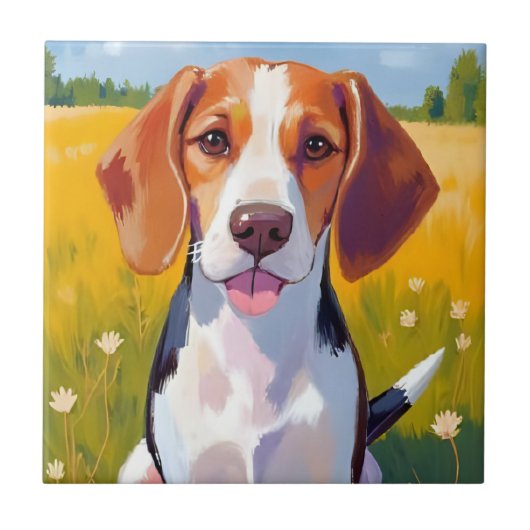 Beagle-Hund Aquarell Haustiermalerei Fliese (Vorderseite)