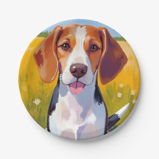 Beagle-Hund Aquarell Haustiermalerei Pappteller (Vorderseite)