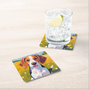 Beagle-Hund Aquarell Haustiermalerei Rechteckiger Pappuntersetzer