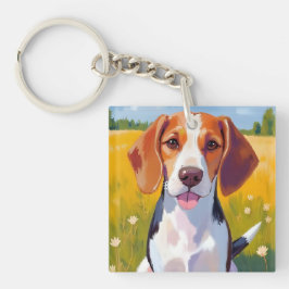 Beagle-Hund-Aquarell-Haustiermalerei Schlüsselanhänger