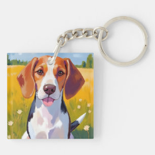 Beagle-Hund-Aquarell-Haustiermalerei Schlüsselanhänger