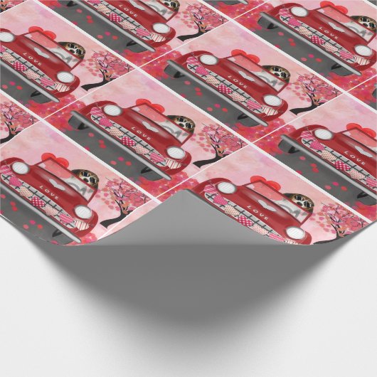 Beagle Hund Auto mit Herzvalentiner Geschenkpapier (Ecke)