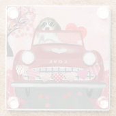 Beagle Hund Auto mit Herzvalentiner Glasuntersetzer (Rückseite)