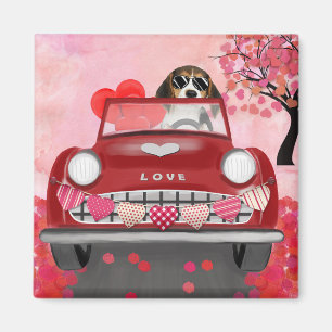 Beagle Hund Auto mit Herzvalentiner  Magnet